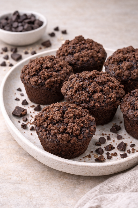Muffins double chocolat, crumble croquant - Boîte de 6